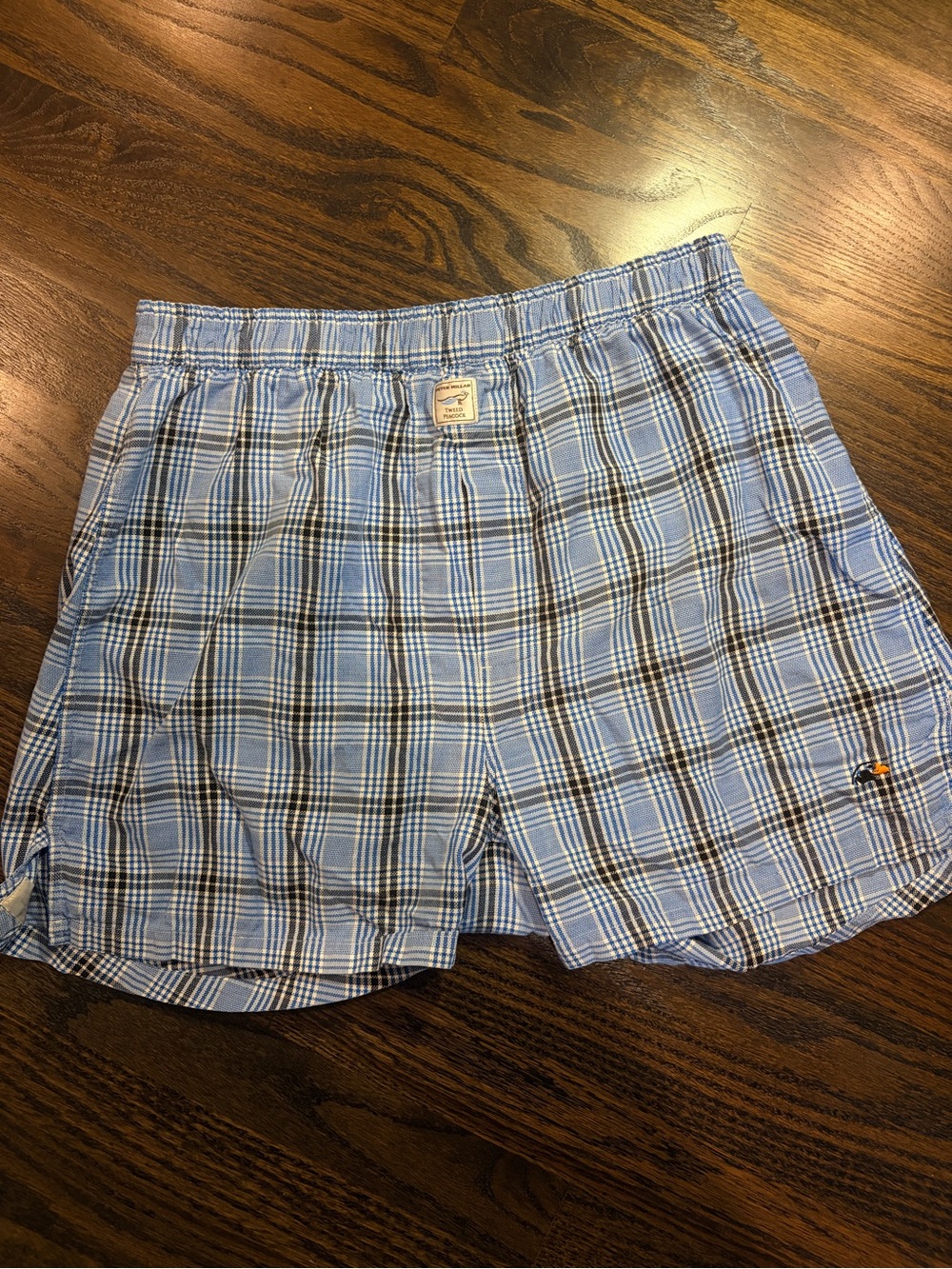 Peter Millar Men’s XL Blue Gray Plaid Cotton Boxer Shorts